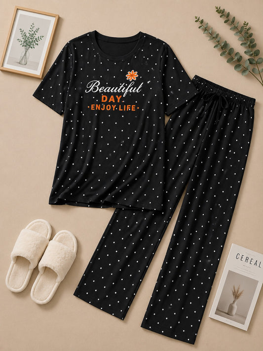 Beautiful Day Black Cotton Pajama Set – Women's Soft Night Suit