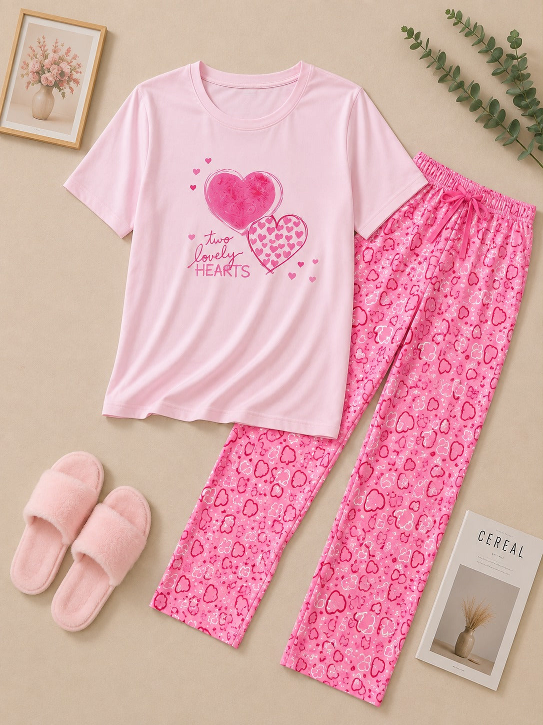 Lovely Hearts Pink Cotton Pajama Set