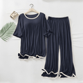 Plain Dark Navy Blue With White Border Top & Palazzo
