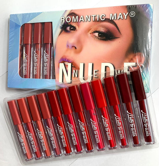 ROMANTIC MAY NUDE Matte Lipgloss 12 Pcs Pack