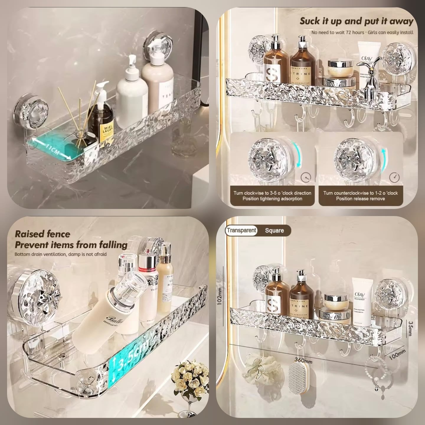 Acrylic Wall-Mounted Suction Shelf (Box Packing) Premium Quality