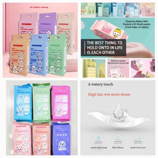 Cleaning Mini Packed Wipe (8Mini Packets in One Pack Total 64 Wipes Packet)