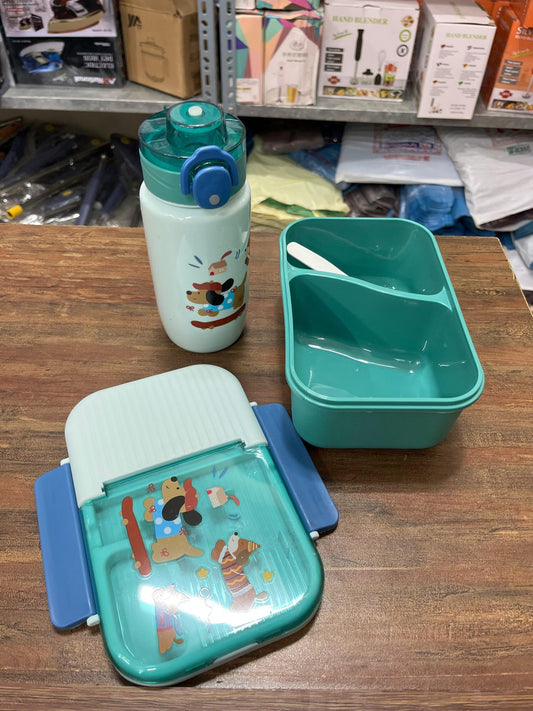 2 Portion Hard Plastic Imported Quality Kids Lunch box set with bottle