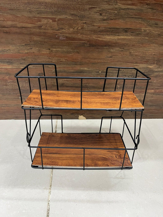 Wooden 2 Layer Organizer Shelf with Steel Rods