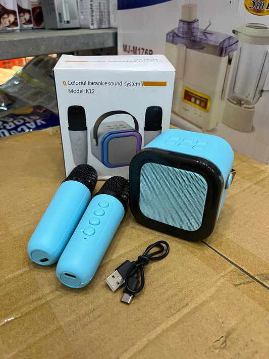 New K12 Karaoke Machine Portable Bluetooth Speaker With 2 Wireless Microphones HiFi Family Singing Loudspeaker Children’s Gift  Double MIC WITH SPEAKER