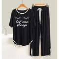 Black let me sleep White Round Neck Plazzo PJ Set