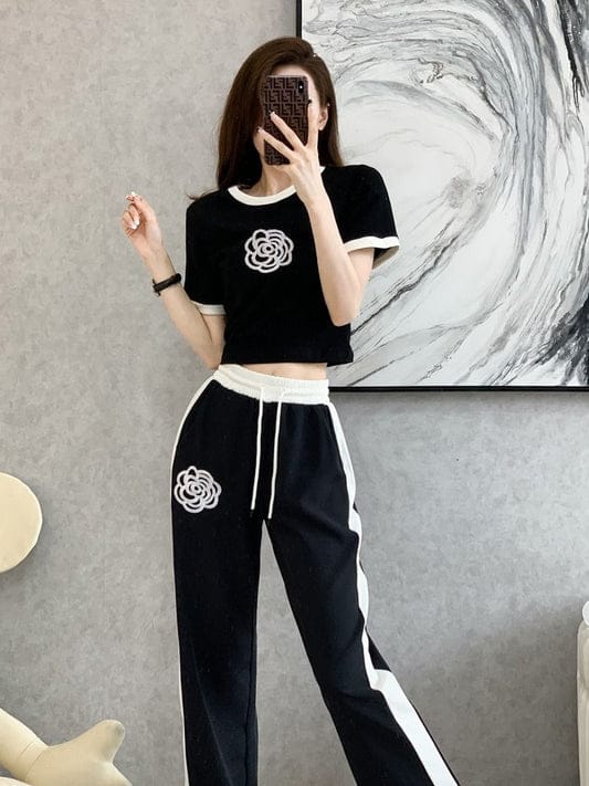 Black Flower Style Track Suit
