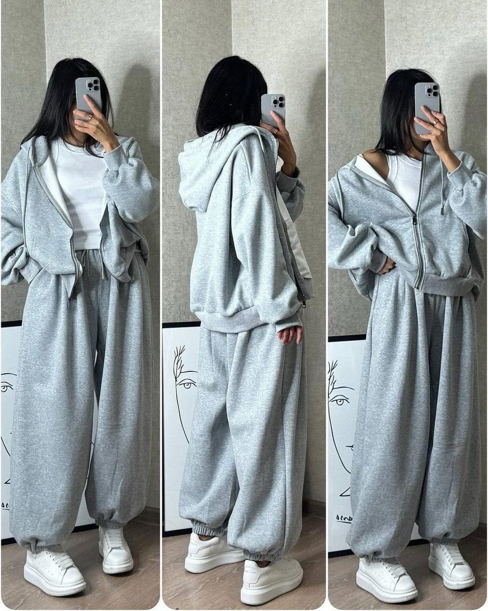 Cloud flower Zipper co-ord - Light Gray (AK)