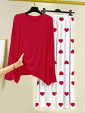 Plain Red Shirt With Heart Printed Trouser