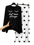 Let Me Sleep Printed Black Shirt  With Heart Printed Trouser