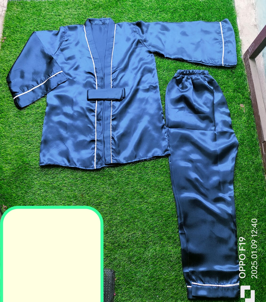 Blue Gown Style Wetsern 2-Pcs Sill  Night-Suit. (AS)