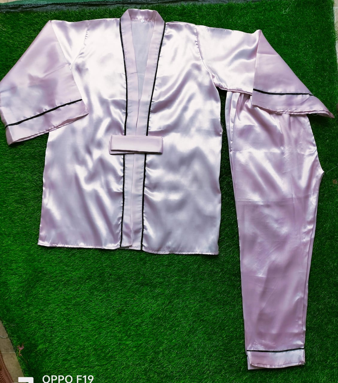 Pink Gown Style Wetsern 2-Pcs Sill  Night-Suit. (AS)