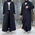 Black Color 2-Pcs Winter Co-Ord Set Long Button Hoodie Style