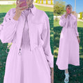 Pink Color  2-Pcs Winter Tracksuit  Short Jacket Long Maxi Style