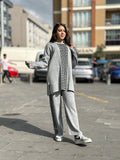 Grey Color  Drop-Shoulder Puzzle Printed  Sweat Style 2-Pcs Winter Tracksuit