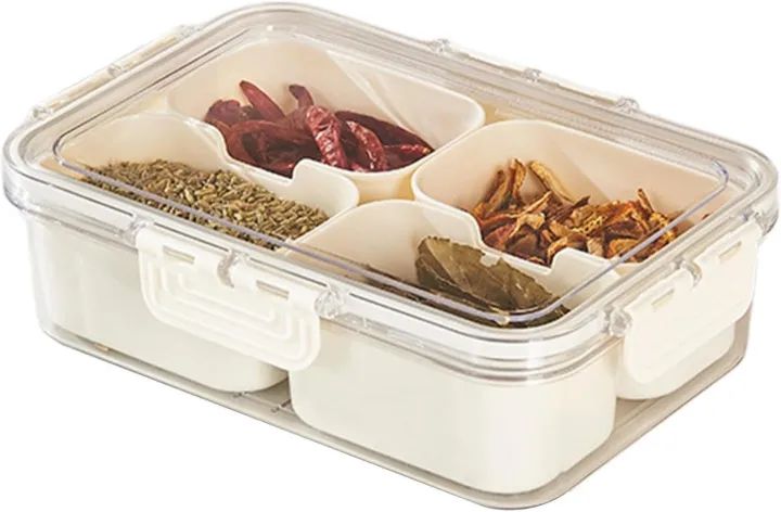 Multifunctional Acrylic Plastic 4 Grid Food & Spices Container