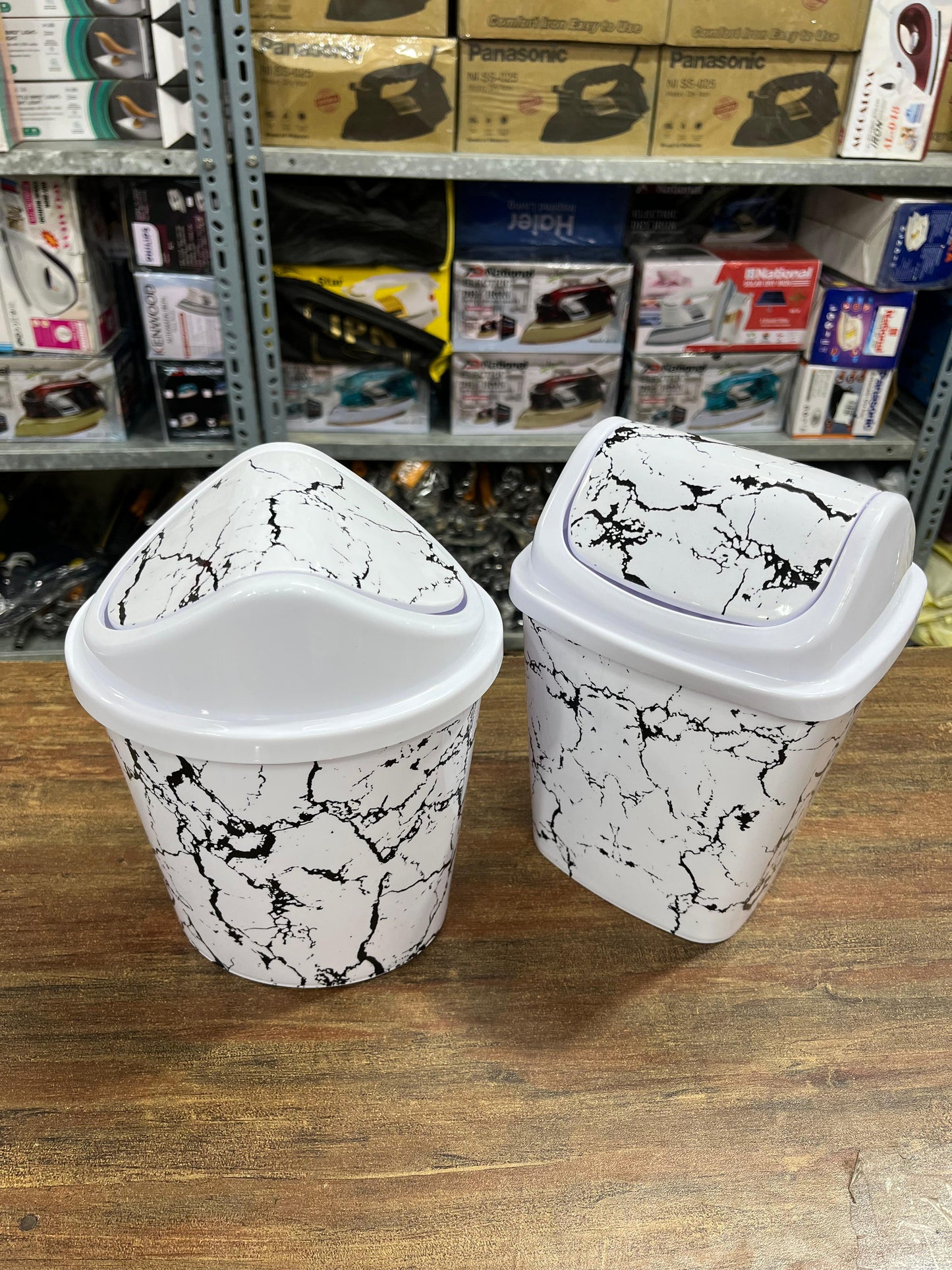 Marble Pattern Trash Bin, Office Bathroom Kitchen Flip Trash Bin, Plastic Living Room Bedroom Garbage Box