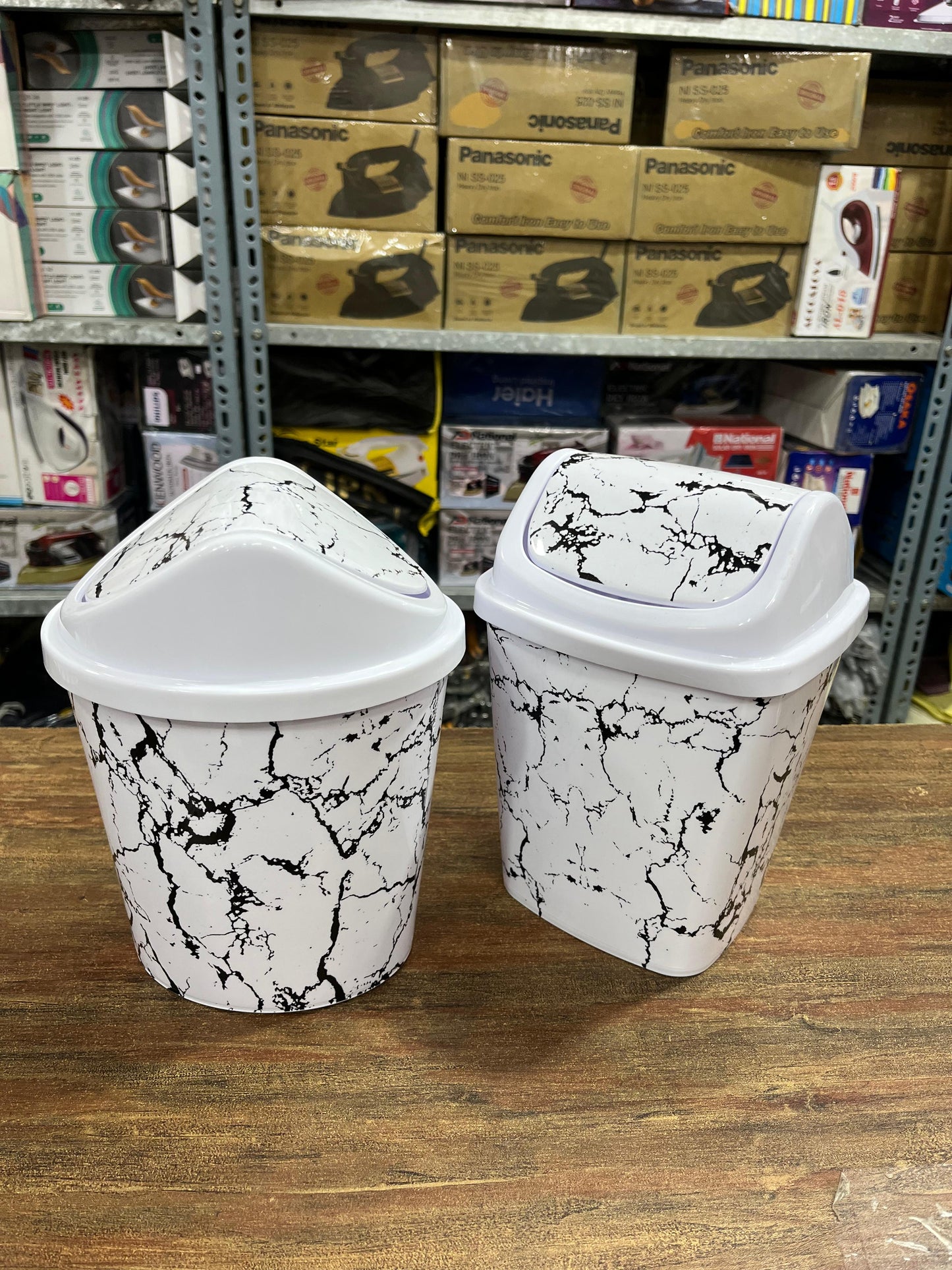 Marble Pattern Trash Bin, Office Bathroom Kitchen Flip Trash Bin, Plastic Living Room Bedroom Garbage Box