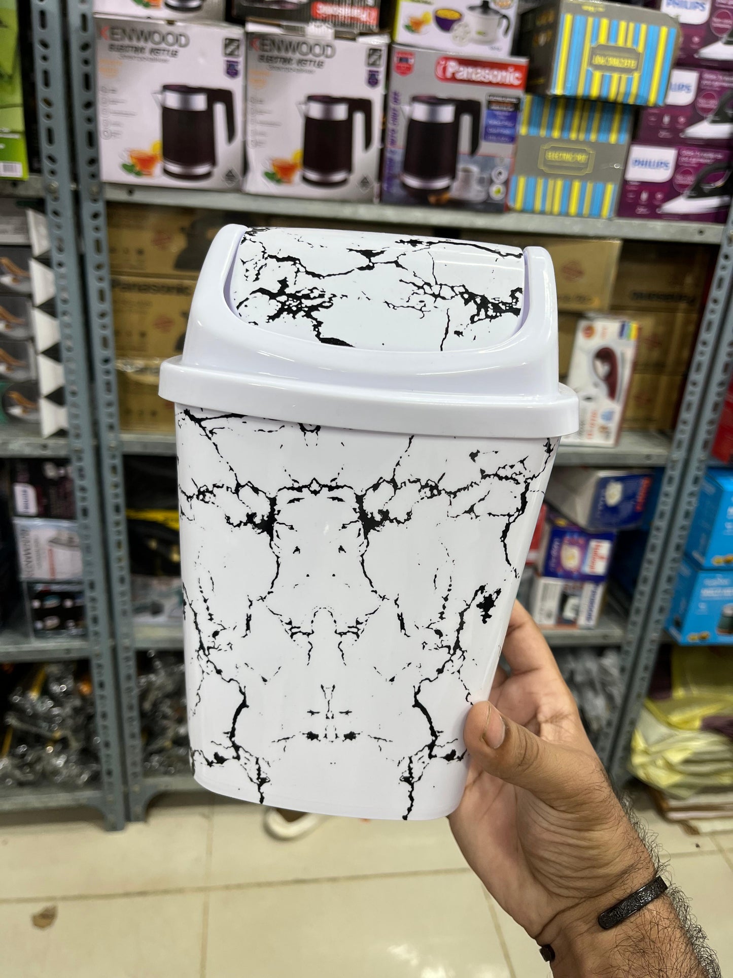 Marble Pattern Trash Bin, Office Bathroom Kitchen Flip Trash Bin, Plastic Living Room Bedroom Garbage Box