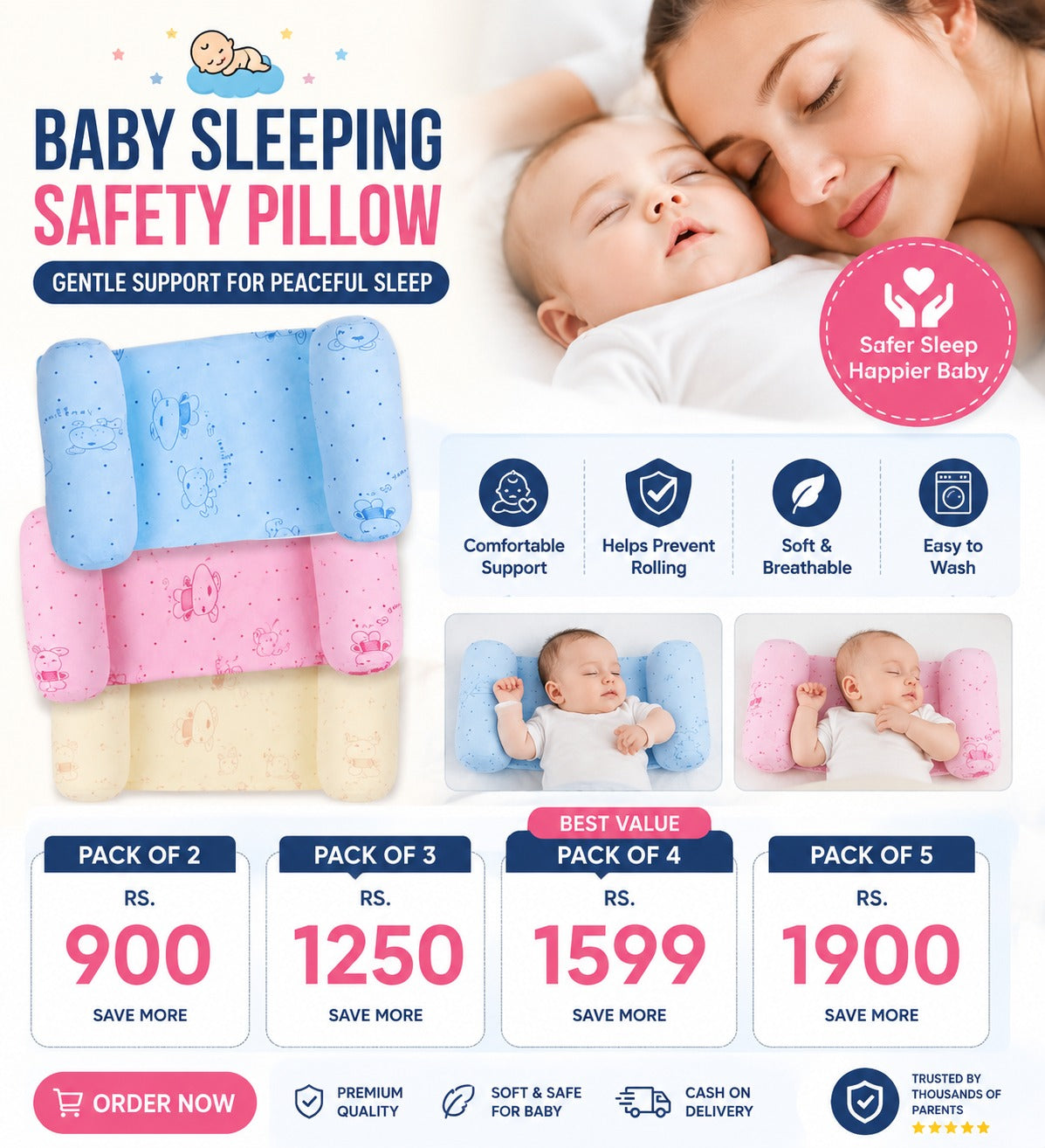Baby Sleeping Safety Pillow | Anti-Roll Support Cushion