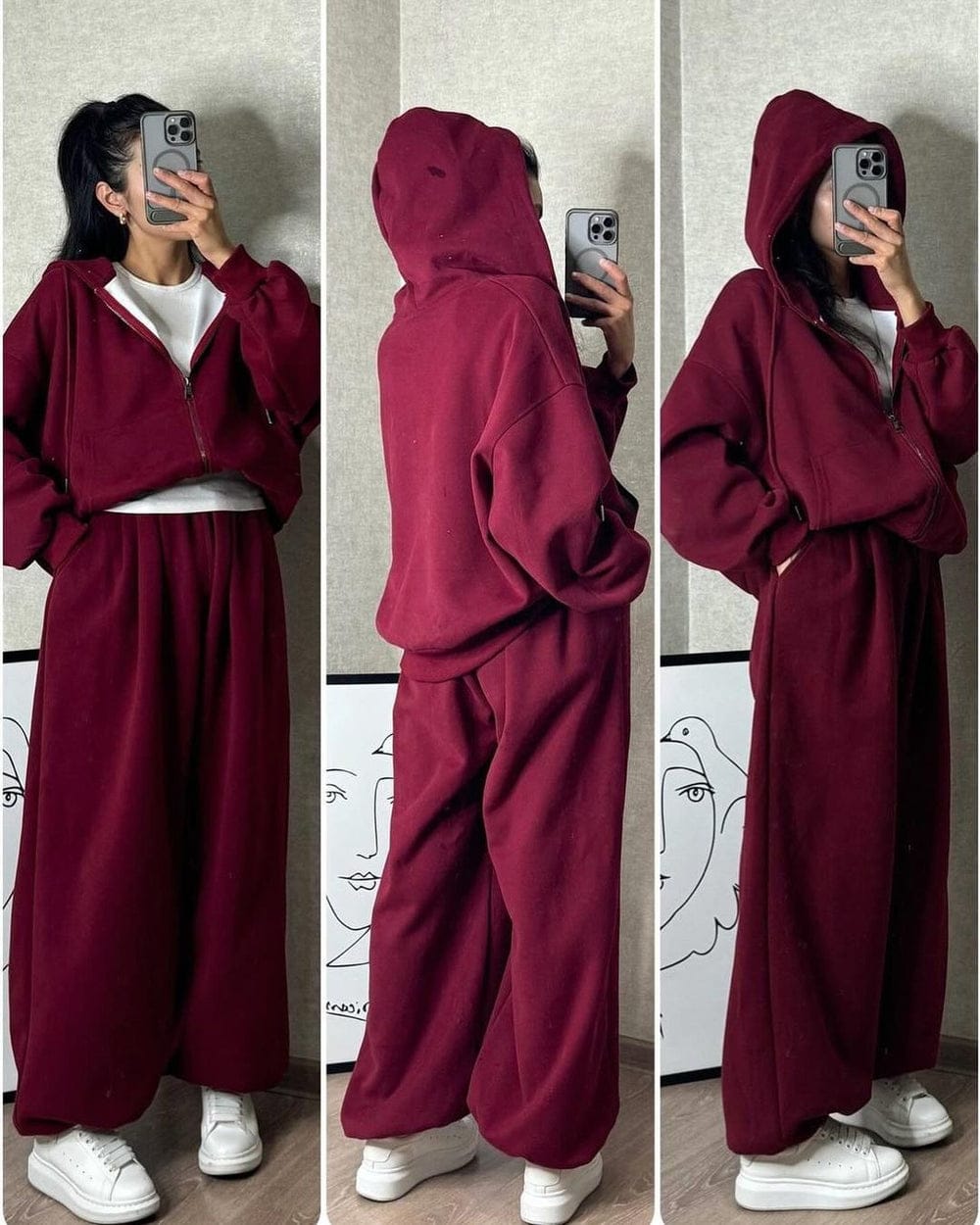 Cloud flower Zipper co-ord - Maroon (AK)