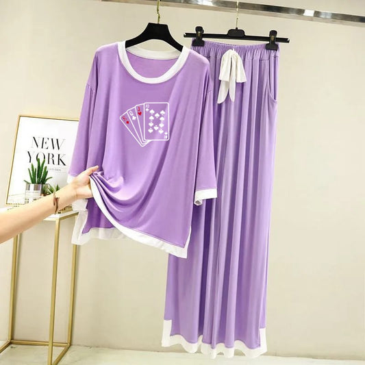 Playing Card Printed Full Sleeves Purple  white Border Shirt & Palazzo