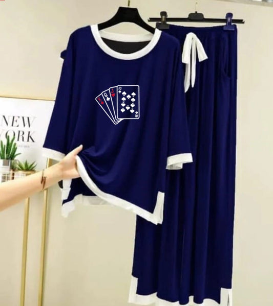 Playing Card  Printed Full Sleeves Navy blue white Border Shirt & Palazzo