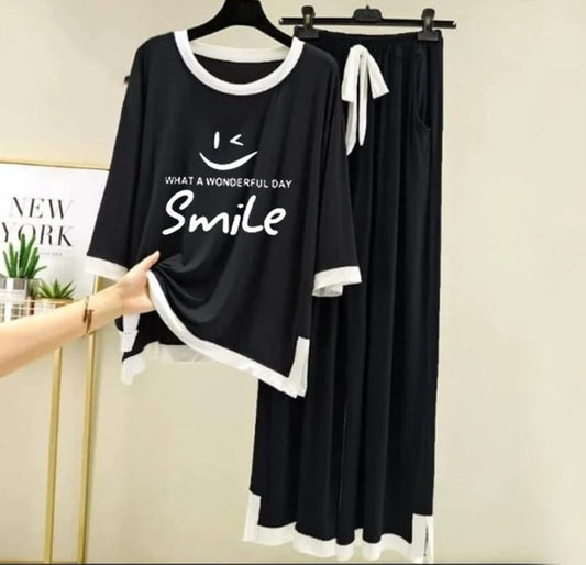 What A WonderfulDay  Printed Full Sleeves Black  white Border Shirt & Palazzo