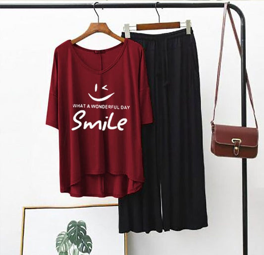 Wonderful Day Printed Full Sleeves Maroon & Black  Shirt & Palazzo