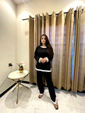 Black White Round Neck Plazzo PJ Set