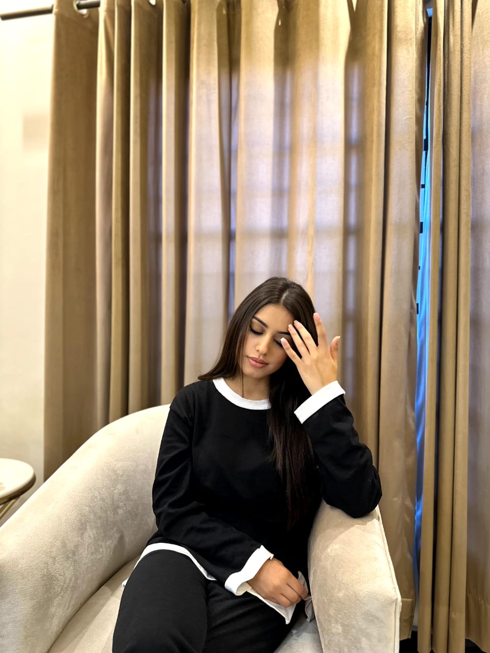 Black White Round Neck Plazzo PJ Set