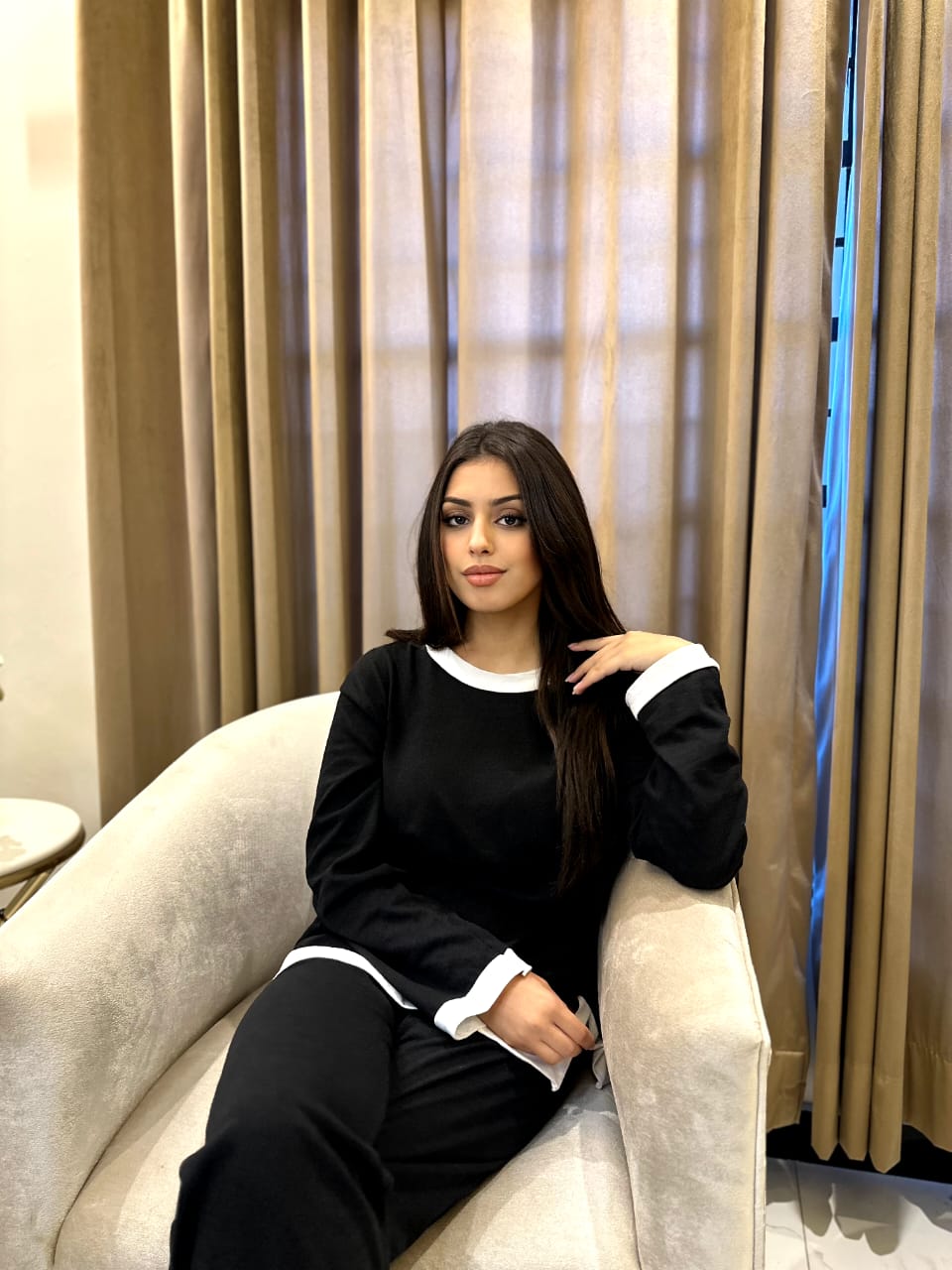 Black White Round Neck Plazzo PJ Set