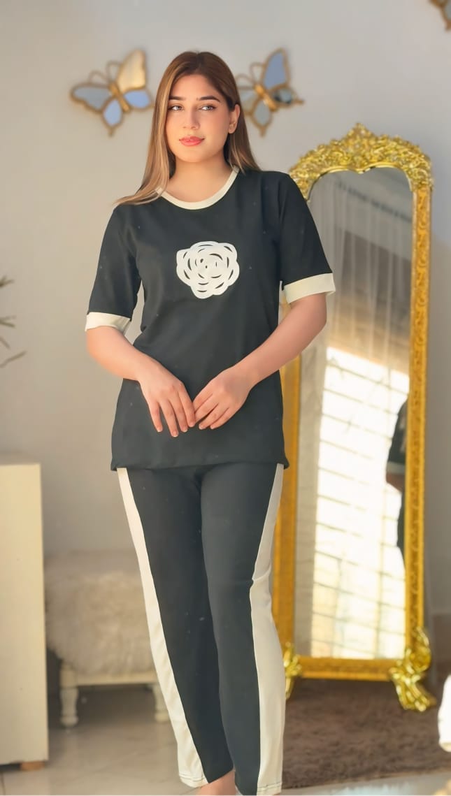 Black Flower Style Track Suit