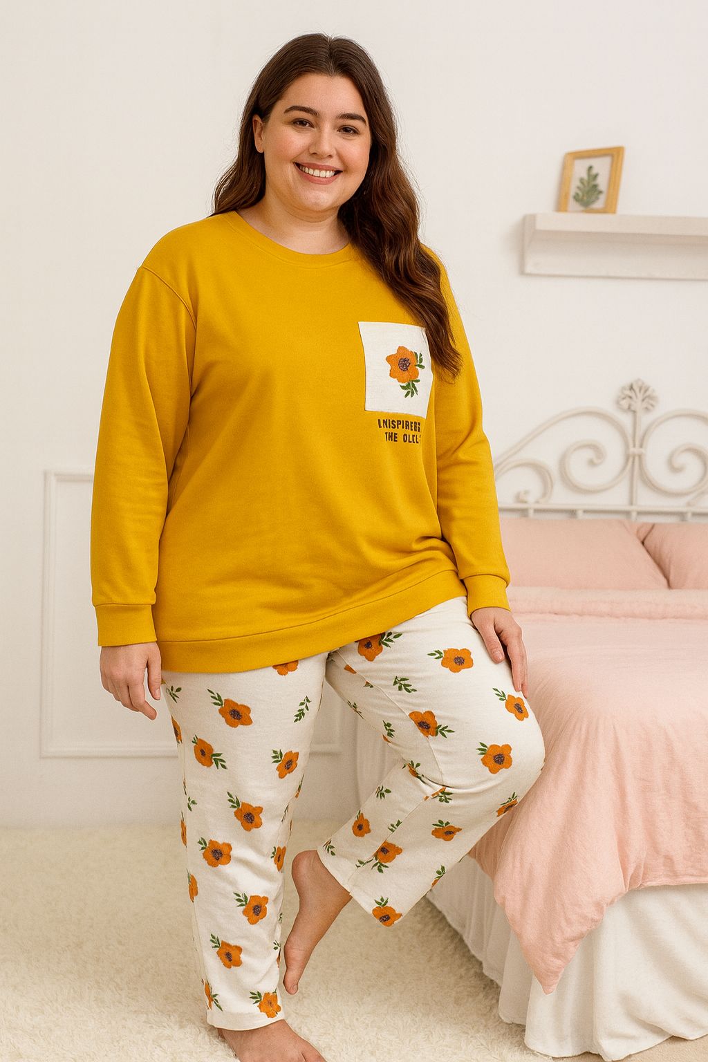 Winter Yellow Flower Co-Ord Set Night Suit