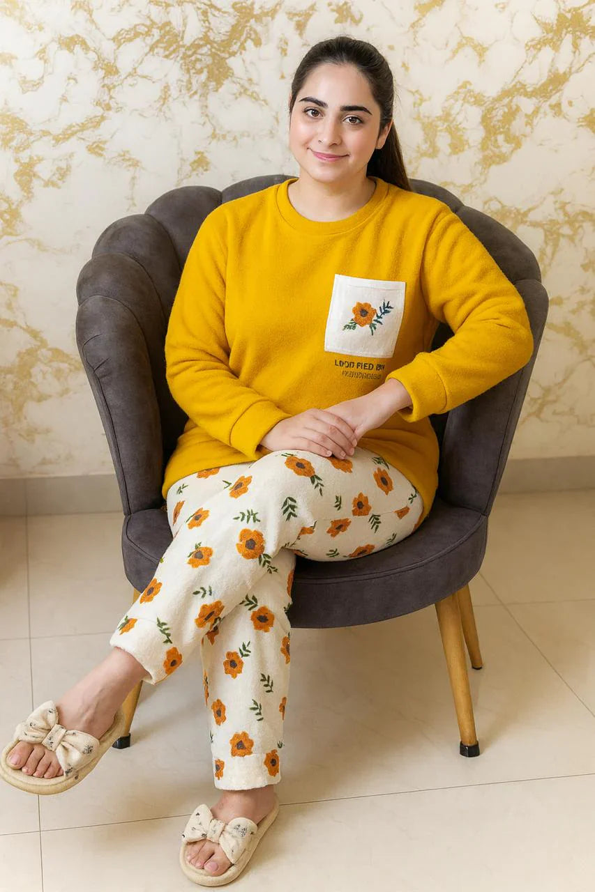 Winter Yellow Flower Co-Ord Set Night Suit