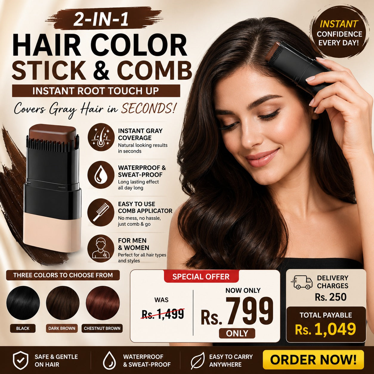 2-in-1 Hair Color Stick & Comb – Instant Gray Hair Root Touch Up