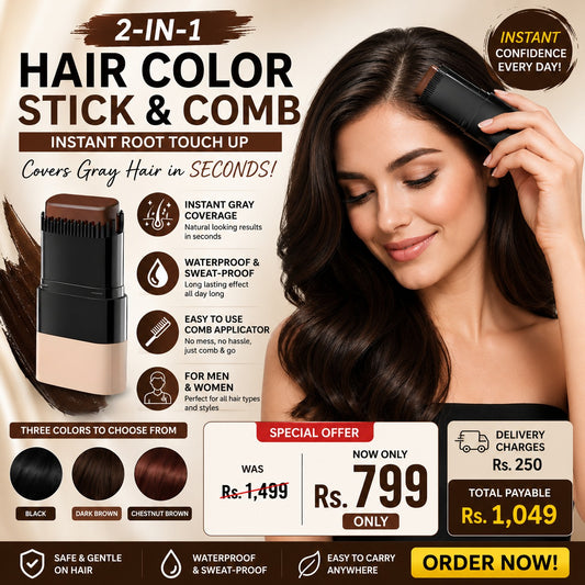 2-in-1 Hair Color Stick & Comb – Instant Gray Hair Root Touch Up