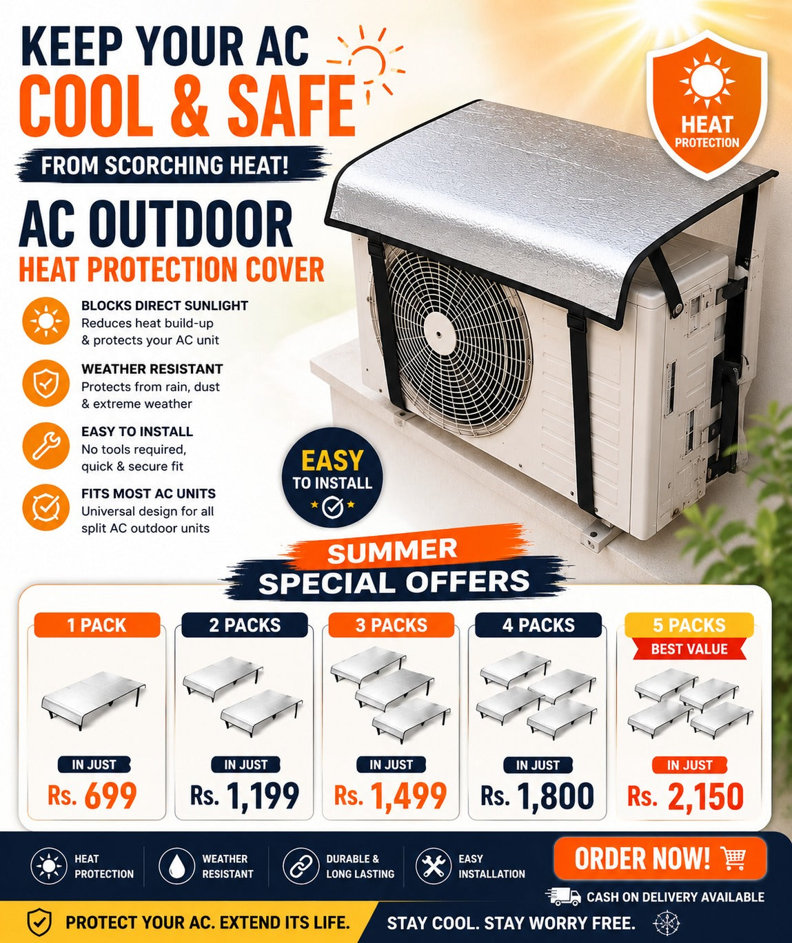 AC Outdoor Unit Sun Shield Cover – Heat Protection Roof for AC Outer Unit