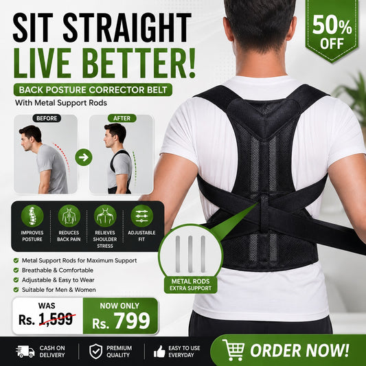 Back Posture Corrector Belt With Metal Support Rods | Adjustable Back & Shoulder Support