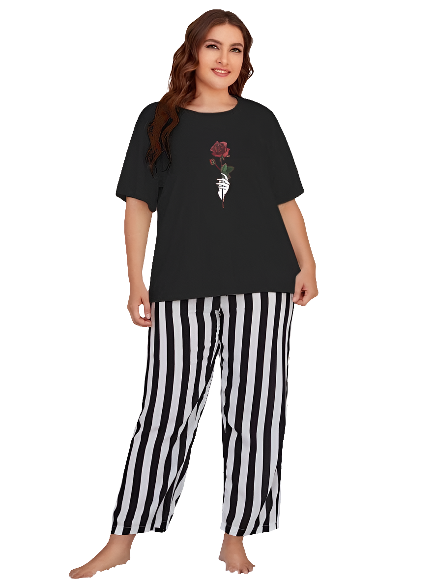 Black ( Rose Flower) Printed Shirt With Lining Trouser