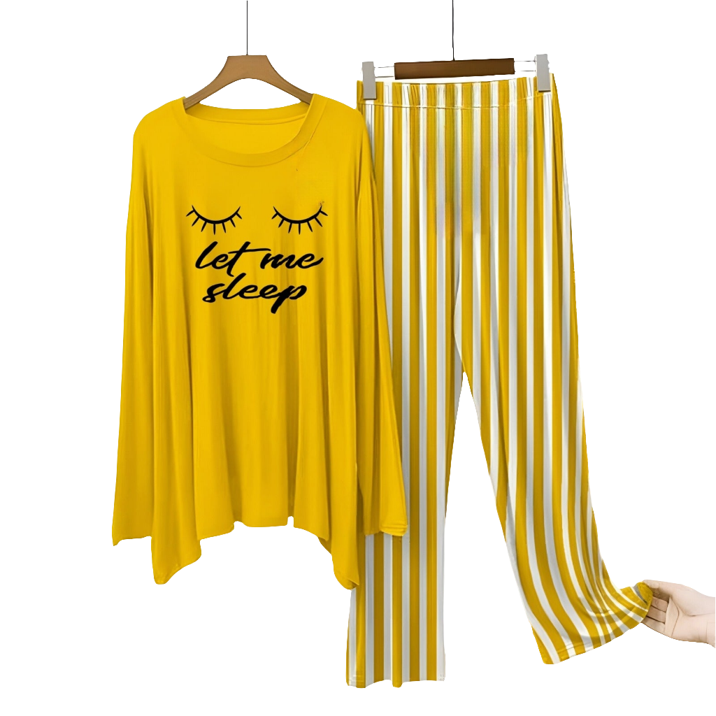 (let me sleep)Yellow Lining  Printed Nightwear ( Full Sleeve  )