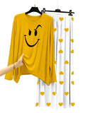 Smile Printed Yellow Shirt With Heart Printed Trouser