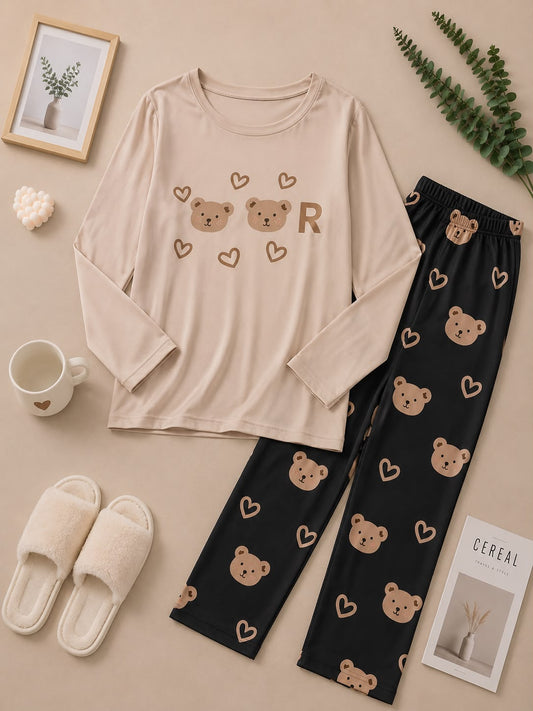 Cute Teddy Bear Printed Women’s Pajama Set