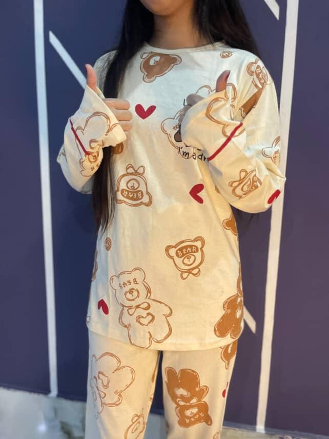 Multiple Bear printed ladies night suit fabric soft cotton jersey