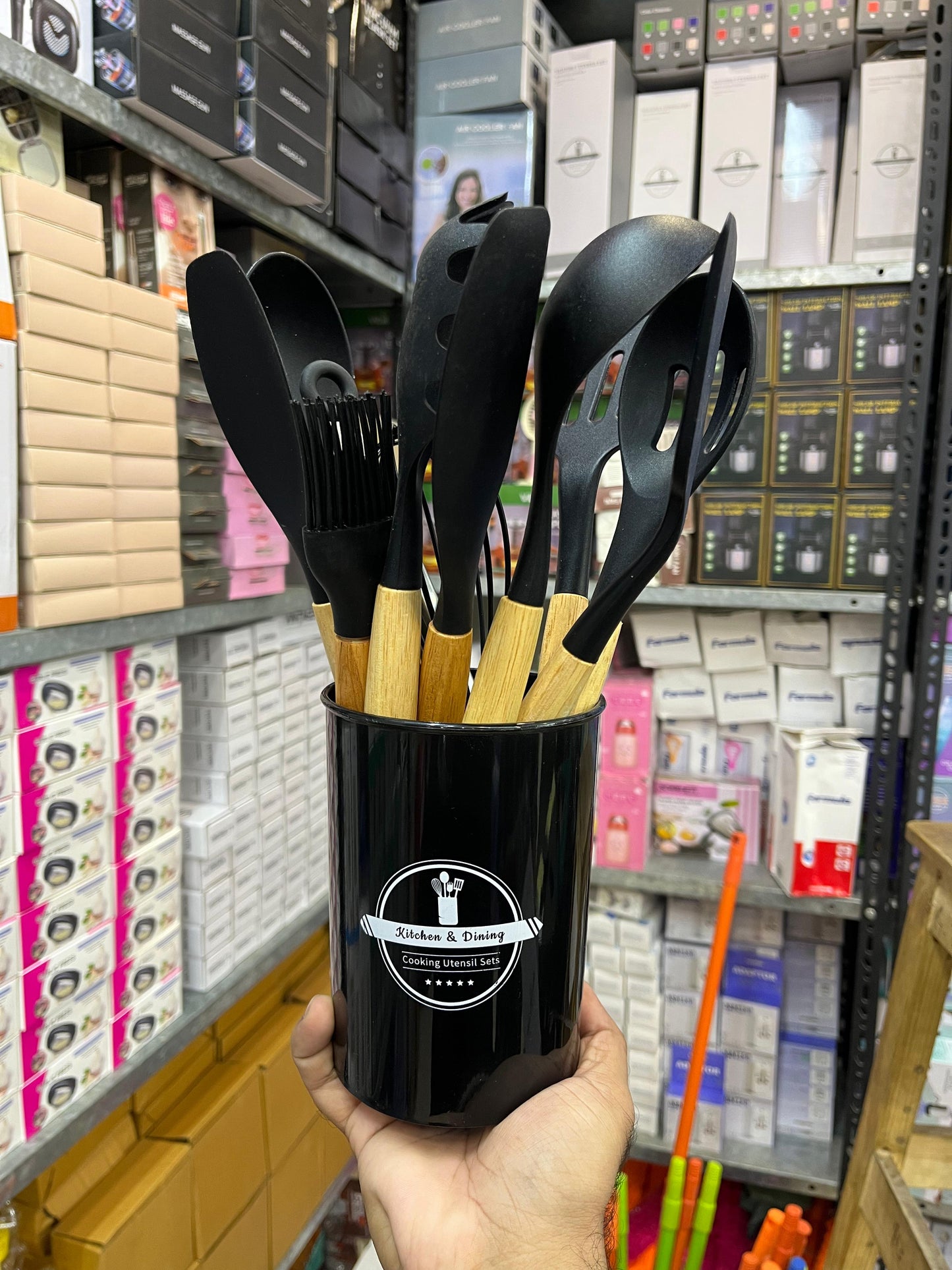 12pcs Silicon Kitchen Utensils Set | Black & Grey Color Available