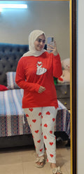Finger Love Printed Red Shirt With Heart Printed Trouser