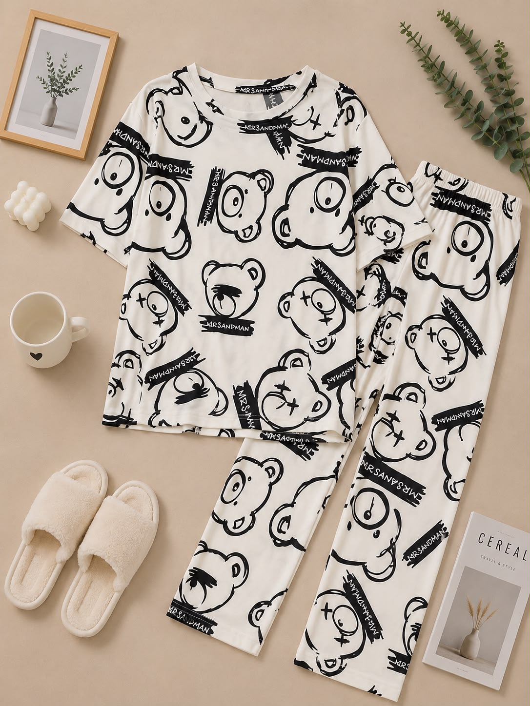 Teddy Doodle Printed Pajama Set