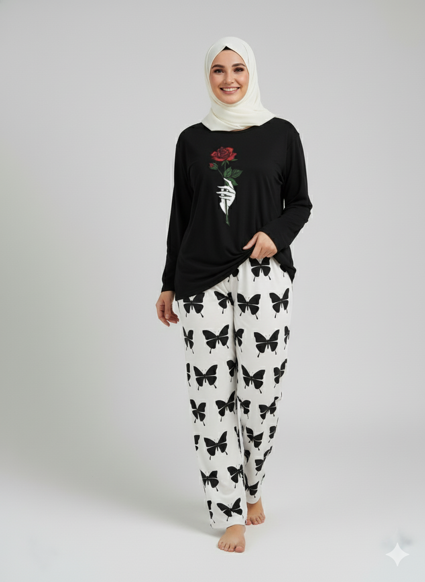 Rose Flower Printed purple Shirt With butterfly Printed Trouser