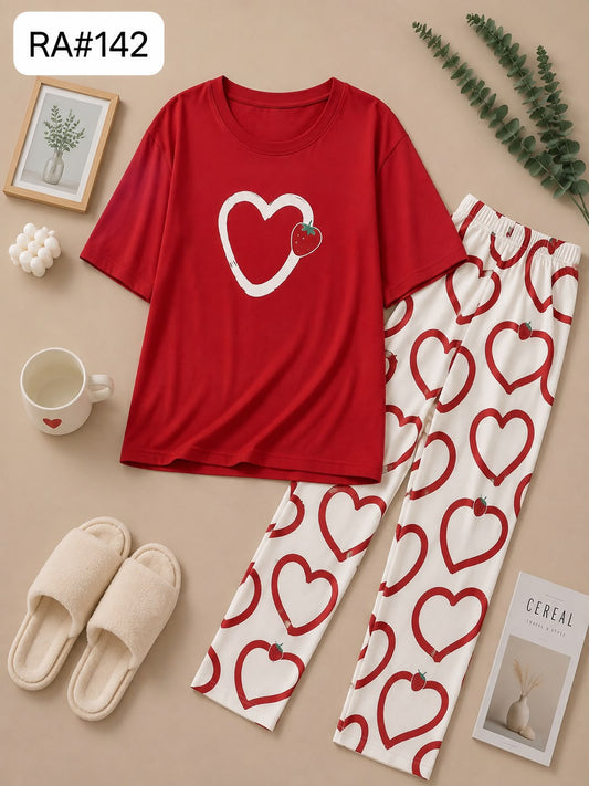 Sweetheart Strawberry Printed Women’s Pajama Set — Red