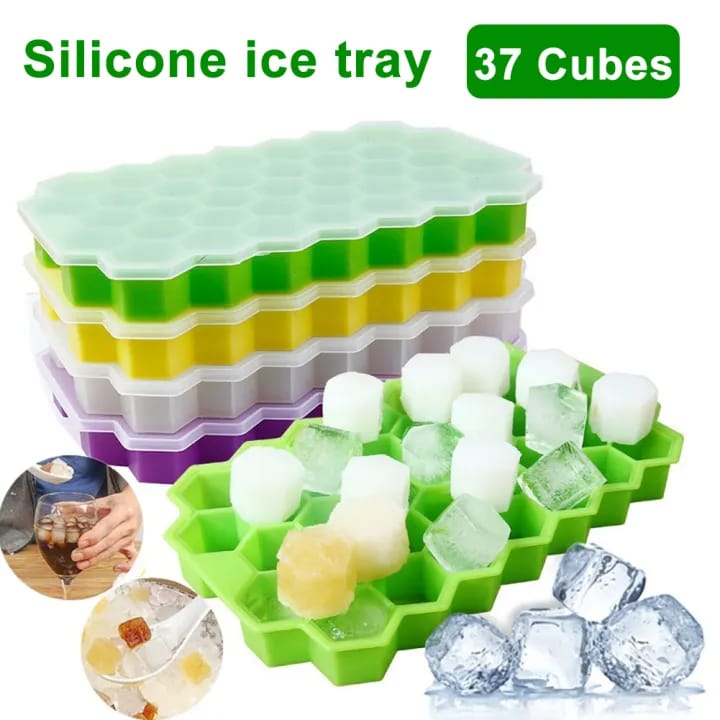 Pack of 5 Honey Cube Honeycomb Tray 37 Silicone Cubes Ice Cube Making Mold with Lids*